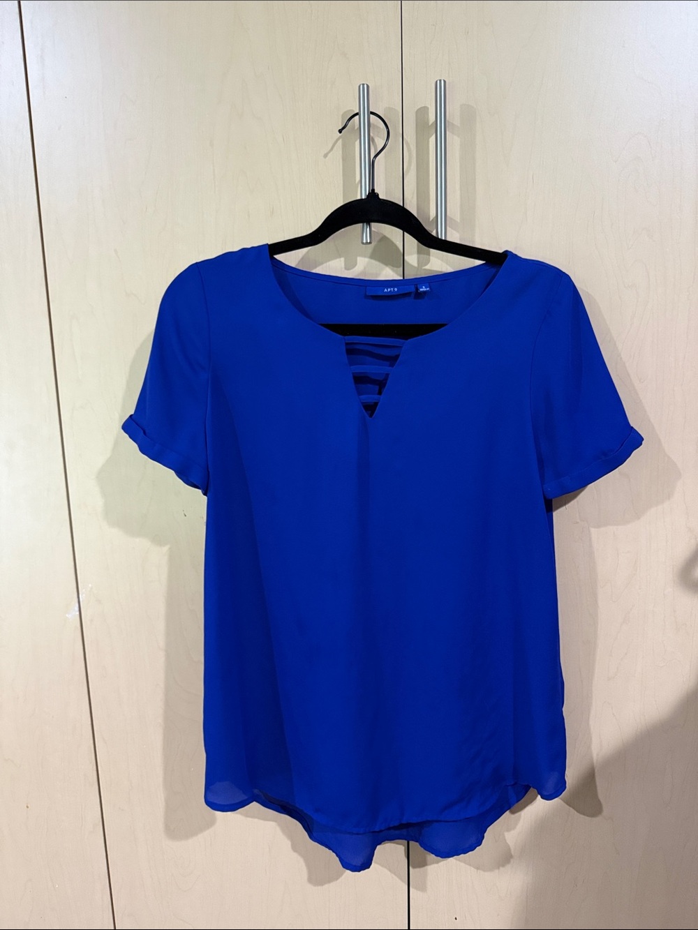 Apt. 9 Royal Blue Short-Sleeve Ladder-Detail Blouse